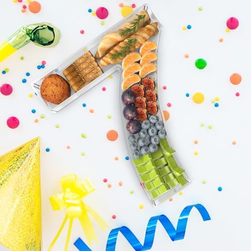 11" Acrylic Number Charcuterie Tray, Fillable Number Charcuterie Box for Food, Reusable Serving Cake Candy Dish Display Tray for Birthday Anniversary Party Decoration (Number 7)