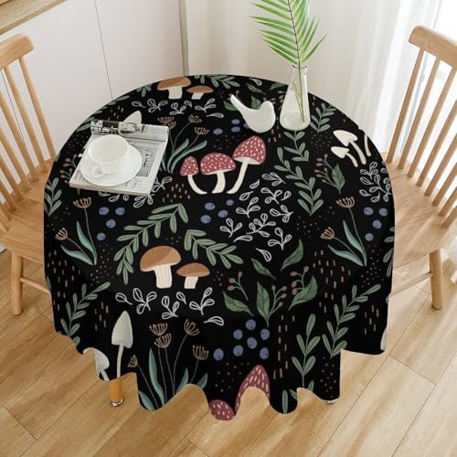 Mushroom Tablecloth, Cartoon Green Leaves Mushroom Wildflower Plant Botanical Herb Nature Garden Print Table Cloth for Home Kitchen Outdoor Party Picnic Wedding Decor, 36x36in