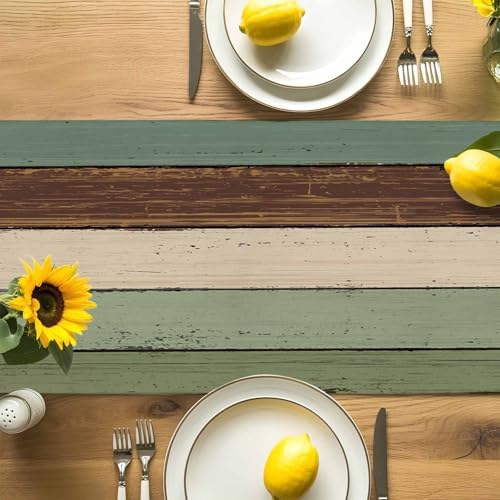 Green Brown Wood Grain Table Runner Dresser Scarf 13 x 36 Inch Vintage Mottled Board Striped Farm Table Runners Non-Slip Heat Resistant Kitchen Dining Table Decor for Home Holidays Indoor Outdoor