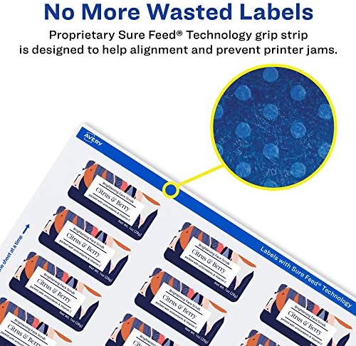 Avery® Printable Durable White Rectangle Labels, Sure Feed® Technology, 1-1/4" x 2-3/8", Print-to-the-Edge, Waterproof Labels, Laser & Pigment-Based Inkjet Compatible, 180 Total