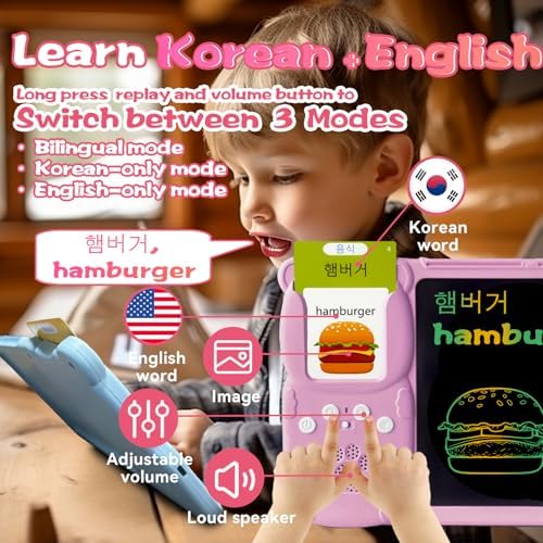 Talking Flash Cards with Writing Tablet - Korean English, Pink