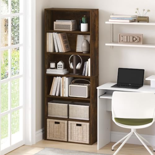 Furinno Jaya 6-Tier Book Shelf, Open Shelf Bookshelf, Amber Pine