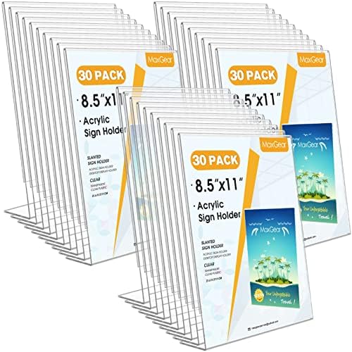 MaxGear Acrylic Sign Holder, 8.5 x 11 Slant Back Display Stand, 30 Pack
