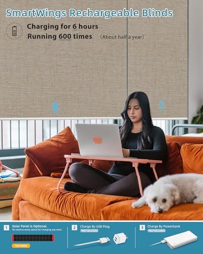 SmartWings Motorized Smart Roller Shades, 100% Blackout Linen Caramel