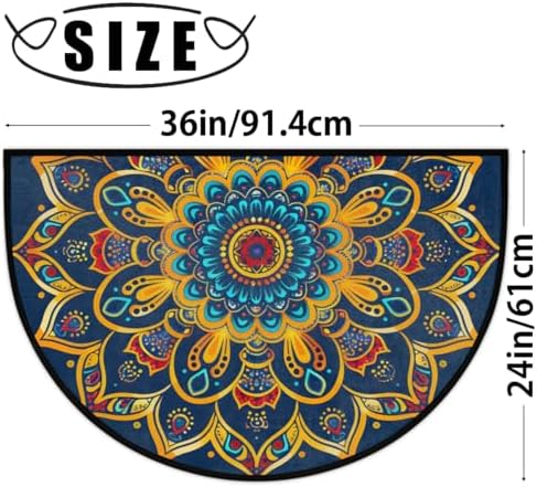 Pardick Boho Mandala Flower Half Round Door Mat, Non-Slip Welcome Indoor Entrance Way Rug Semi Circle Front Doormats Washable Bathroom Kitchen Floor Mat, Outdoor Rugs for Garage, Patio, Hearth Rug