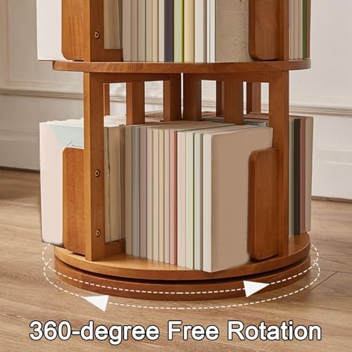 GAMAK Rotating Bookshelf Tower for Kids 360 Display 4 Tier Floor Standing Bookcase Tall Skinny Wood Bookcase Spinning Bookshelf for Bedroom Living Room Study Room (Color : Walnut)
