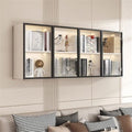 Wall Hanging Lateral Filing/Vertical Timber Wall Unit Transparent Glass Door Shelf Wall-Mounted Wood Bookcase Action Figure Model Storage Cabinet Display Case Warm White 63" L x 10" W x 26" H