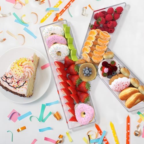 11" Acrylic Letter Charcuterie Box, Reusable Fillable Alphabet Number Shaped Form Tray for Birthday Anniversaries, Party Decorative Serving Plates Display Candy Cake (K)