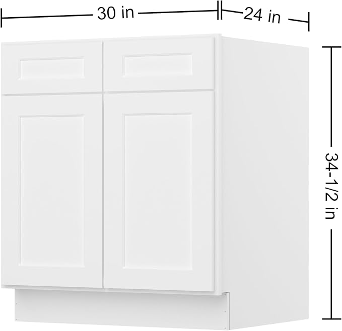Furinno Shaker Drawer Base Kitchen Cabinet with 2-Doors, White | 24 D x 30 W x 34.5 H, Adjustable Hinges, Soft-Close Shaker-Style Door, Ready to Assemble, Plywood, for Pantry, Dining Room