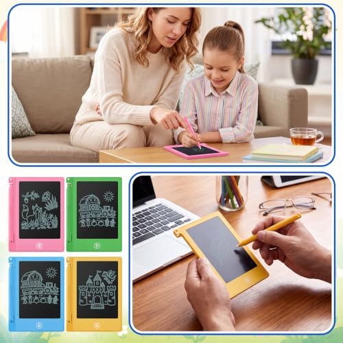 Nezyo 16 Pieces 4.5 Inch Mini LCD Writing Tablet for Kids Electronic Doodle Board Colorful Drawing Tablet Bulk Erasable Writing Pad Reusable Learning Gift for Girls Boys Party Favor(4 Colors)