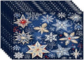 Batmerry Christmas New Year Linen Placemats Set of 8, Snow red Fruit Blue Background Washable Table Mats for Kitchen Table Thickened Heat Insulation Dining Set Indoor Outdoor 12X18 in
