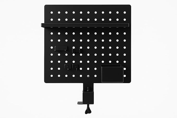 Steel Metal Clamp-on Desk Pegboard 16 x 16 Inch Privacy Panel, 360 Degree Rotation, Desktop Organizer, Black Desk Organizer Office Desk Accessories Peg Board with Hooks Office Organization Decor