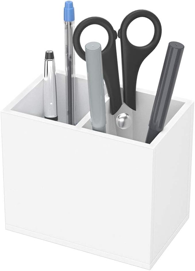 NIUBEE White Acrylic Pen Holder 2 Compartments, Desk Office Pencil Cup Desk