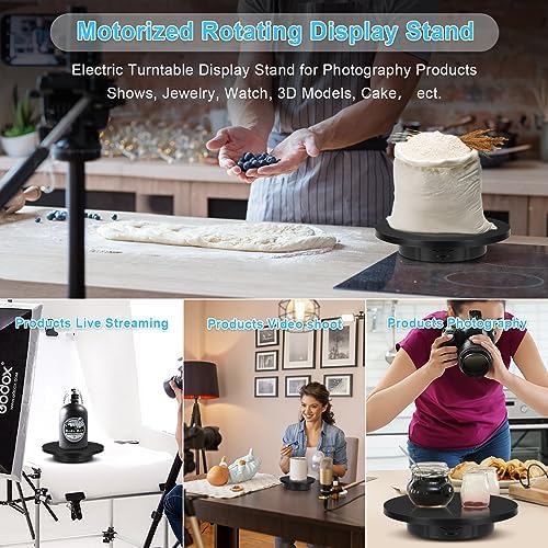 Remote Motorized Rotating Display Stand, Electric Rotating Platform with 5.74/7.08/8.66in Replacement Covers, 3 in 1 Turntable with Rechargeable Battery for Live Streaming Video Shoot Photography