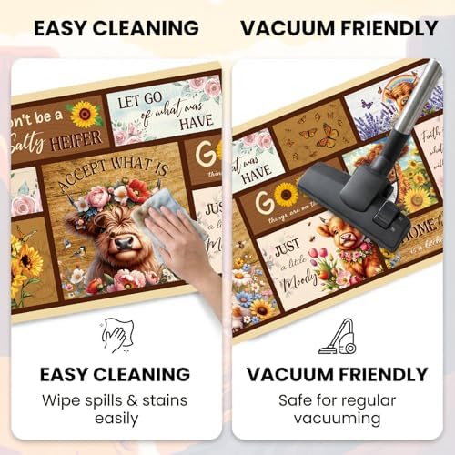 Highland Cow Kitchen Mats, Highland Cattle Sunflower Non Slip Rugs