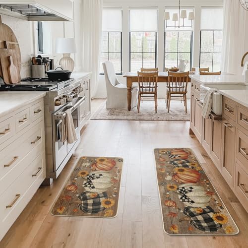 Artoid Mode Wood Beads Pumpkin Fall Kitchen Mats Set of 2-17x29+17x47