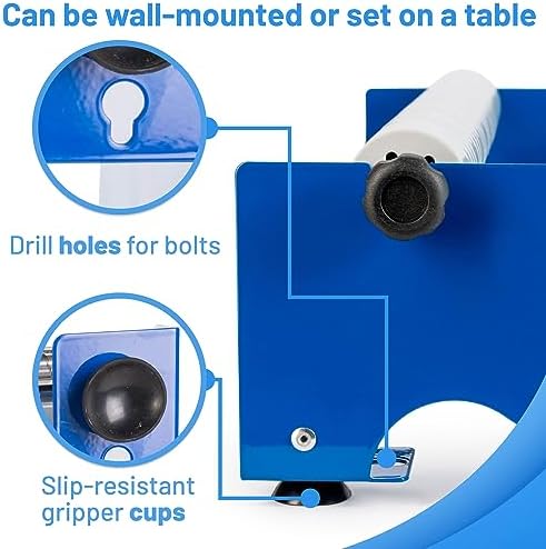 IDL Packaging 12" Manual Label and Tape Dispenser, 2" and Up Core Size, Adjustable Roll Width - Tabletop & Wall-Mounted Multi Roll Holder - Industrial Grade Steel Construction