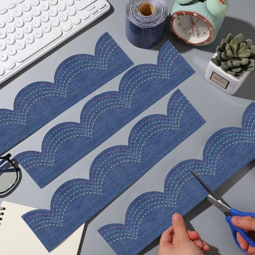 Zonon 65.6 Feet Blue Jeans Bulletin Board Border Farmhouse Classroom Decor