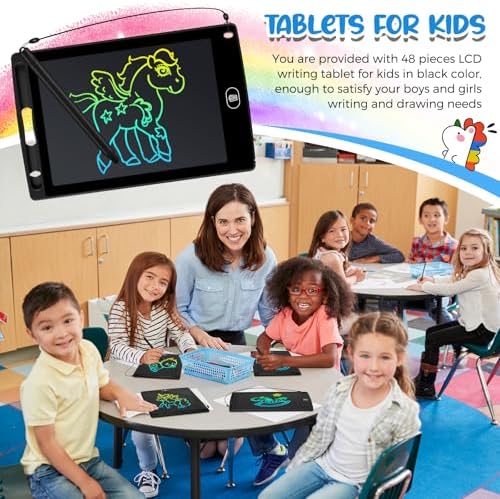 Zhehao 48 Pcs 8.5 Inch LCD Writing Tablet for Kids, Black