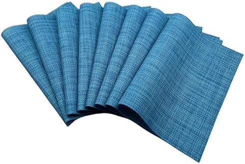WAZAIGUR Placemats Crisscross Woven Vinyl Place Mats Set of 8 Blue