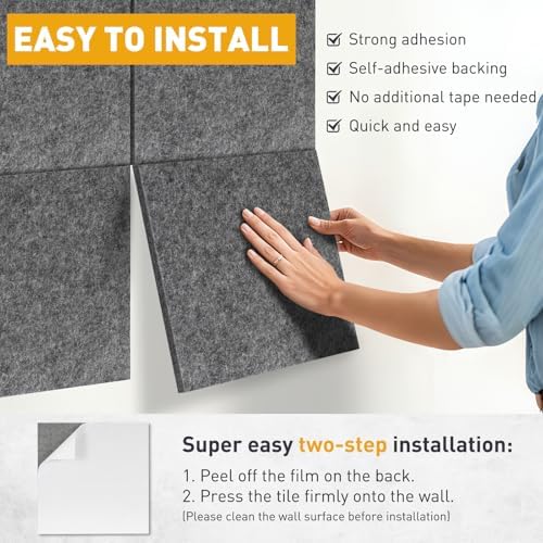 Fabric Bulletin Board 36"x24", 6-Pack Felt Wall Tiles, Gray