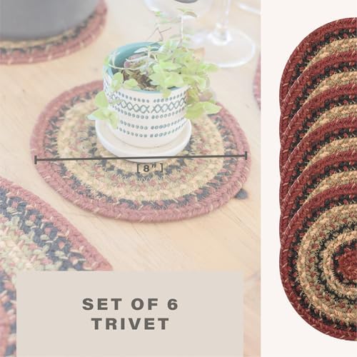 Homespice Highland Braided Trivets Ideal as Pot Holders, Round 8" Set of 6