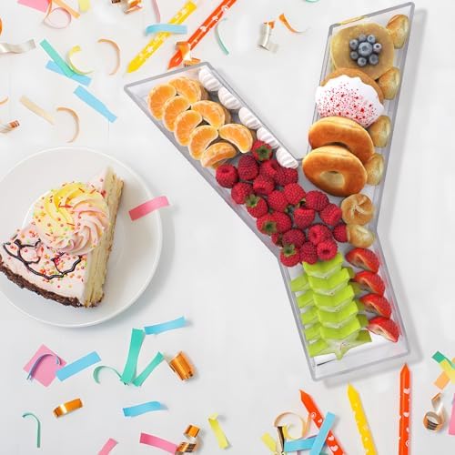 13.8" Extra Large Acrylic Letter Charcuterie Board Box, Reusable Fillable Letter Cake Candy Dish Display Serving Tray for Birthday Anniversary Party Decoration (Y)