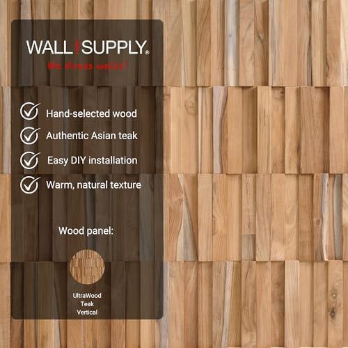 Wall!Supply 3D Wall Panels – Reclaimed Vertical Asian Teak Wood – Home Decor Wallpaper Alternative for Living Room, Bedroom & Office – Easy DIY Installation – 16 Pack, Covers 11.15 Sq Ft