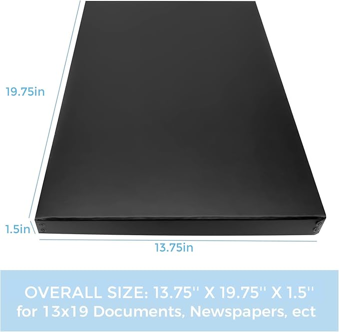 Lineco Museum Archival Storage Box, 13.75x19.75x1.5 in. Drop Front Design. Acid-Free with Metal Edge. Organize Photos, Pictures, Prints, Documents, Crafts, DIY. Black, 1 Pack