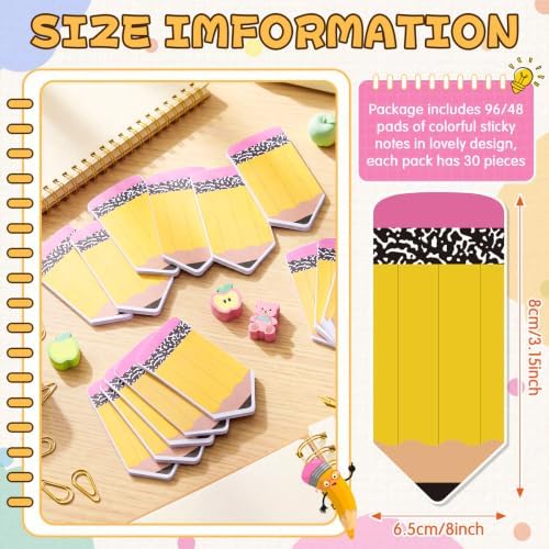 Back to School Sticky Notes Pencil Note Pads Classroom Supplies
