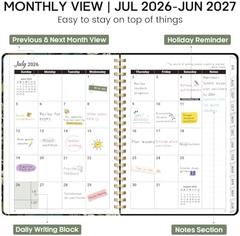 Planner 2026-2027, Weekly & Monthly Academic Calendar, Jul 2026 – Jun 2027