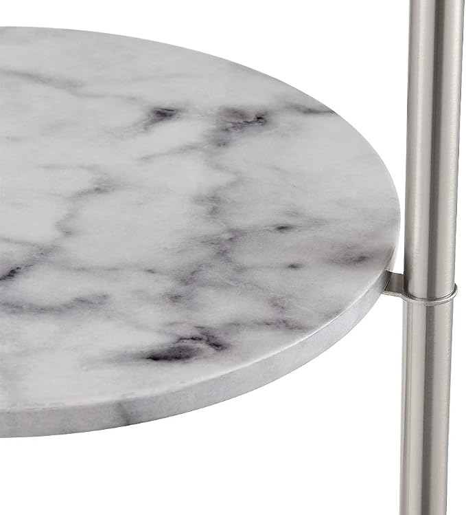 ROSEN GARDEN Floor Lamp, Standing Reading Light with Faux Marble Shelves and Fabric Shade, Modern Tall Pole Lamp, Accent Furniture Décor Lighting for Living Room, Bedrooms