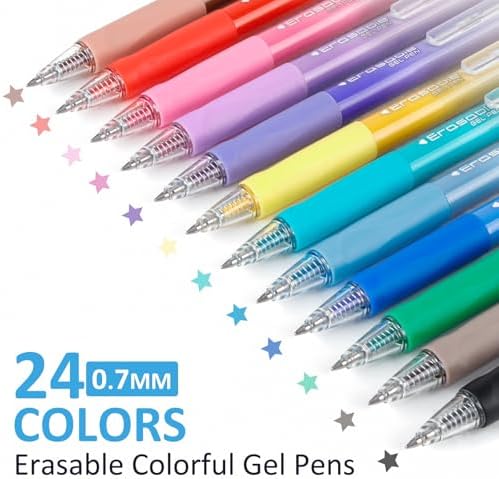 Solati 24 Colors Erasable Gel Pens, Fine Point 0.7mm Colored Erasable Pens, Make Mistakes Disappear, Assorted Color Inks for Writing, Journaling, Taking Notes, School Office Home (24 colors)