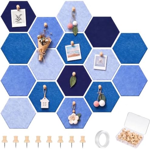 6.7 x 5.9 in 16 Pcs Hexagon Cork Board Tiles, Felt Pin Boards, Ocean
