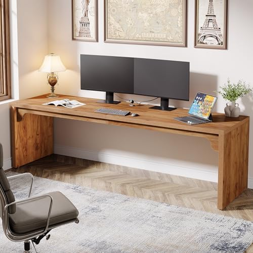 Tribesigns 78.7-Inch Extra Long Desk, Two Person Long Computer Desk, Double Writing Table for Home Office, Light Walnut Brown