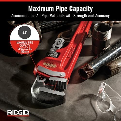 RIDGID 31025 Model 18 Heavy-Duty Straight Pipe Wrench, 18-inch Plumbing Wrench