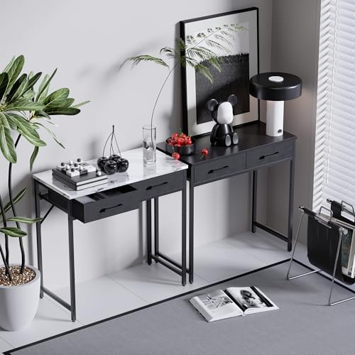 Pamray 32 Inch Small Computer Desk with 2 Drawers for Bedroom Study Writing Home Office Table for Small Spaces Grey