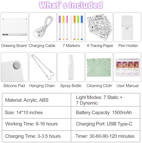 17" LED Drawing Board with 14 Light Effects & Timer, Gift for Kids Age 3-12