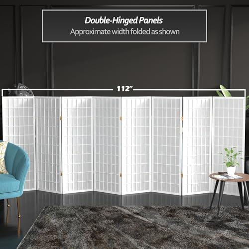 4 ft. Short Window Pane Shoji Screen - White - 8 Panels