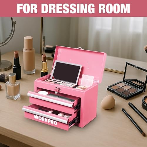WORKPRO Portable Mini Metal Tool Box with 2 Drawers