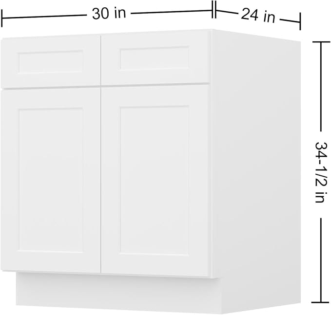 Furinno Shaker Sink Bases Kitchen Cabinet, 2-Doors, White | 24 D x 30 W x 34.5 H, Adjustable Hinges, Soft-Close Shaker-Style Door, Ready to Assemble, Plywood, for Pantry, Dining Room