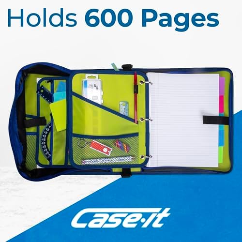 Case-it The Dual 2-in-1 Zipper Binder | Two 1.5-Inch D-Rings, 600 Sheet Capacity, Pencil Pouch & Multiple Pockets | School & Office Organizer with Shoulder Strap | Dual-101 Monster Design Red
