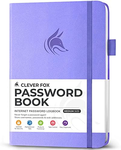 Clever Fox Password Book with Alphabetical Tabs, 5.3"x7.7" Keeper Lavender