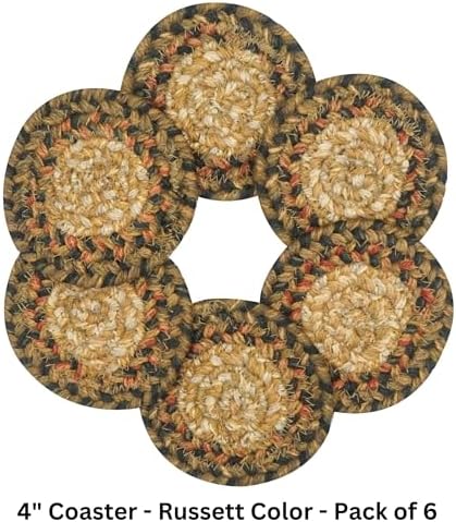 Homespice Russet Jute Braided Coasters for Country Decor, Round 4" Set of 6