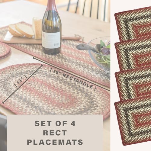 Homespice Chester Braided Placemats for Cabin Decor, Rect 13x19 Set of 4