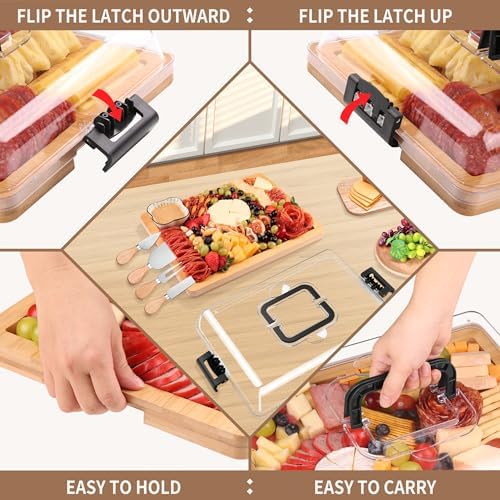 CAWIU Portable Charcuterie Board with Lid, Travel Cheese Board & Snack Tray