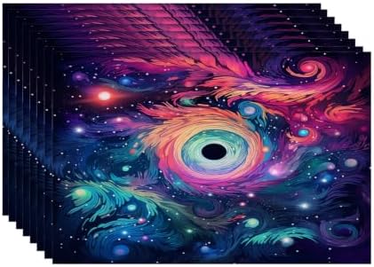 Batmerry Cosmic Swirls Stars Linen Placemats Set of 8, A Colorful Cosmic Scene Washable Table Mats for Kitchen Table Thickened Heat Insulation Dining Set Indoor Outdoor 12X18 in