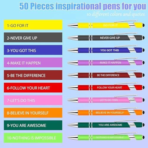 20 PCS Motivational Bulk Pens with Stylus Tip Gifts Black Ink
