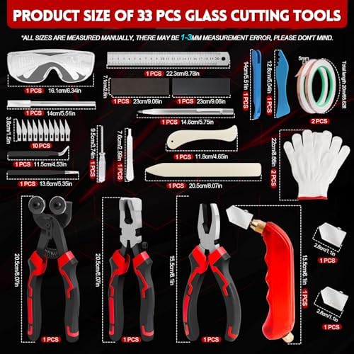 YOTINO Glass Cutters Tools 33PCS Stained Glass Kit,Running Pliers Breaking Pliers Oil Feed Glass Cutter Set Cut Complete Stained Glass Supplies for Stained Glass, Tiles, Mosaic Cutting