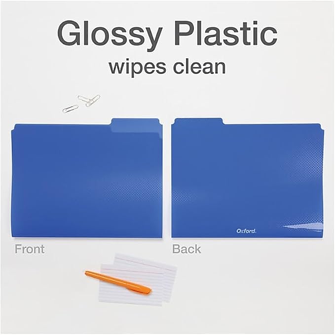 Oxford Plastic File Folders, Letter Size, 1/3 Cut Tabs, 6 Colors, 24 Pack